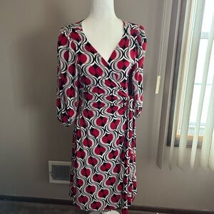 Bisou Bisou Red and Black Wrap Midi Dress